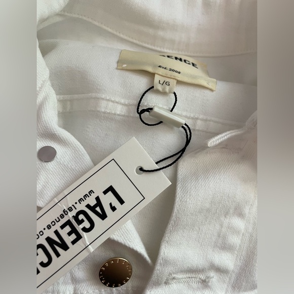 NWT L'agence Aria Cropped Safety Pin Denim Jacket White/Gold Size Large - Picture 9 of 10
